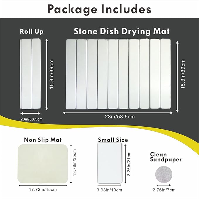 Large Stone Drying Mat for Kitchen Counter,24x16 Inch Fast Drying & Super Absorbent Diatomaceous Earth Sink Mat, Collapsible Dish Drying Stone for Dishes, Bottles, Cups, Matches Any Countertop
