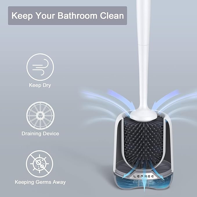 efree 2 Pack Silicone Toilet Bowl Brush and Holder Set with Ventilated Holder, Floor Standing & Wall Mounted Toilet Scrubber