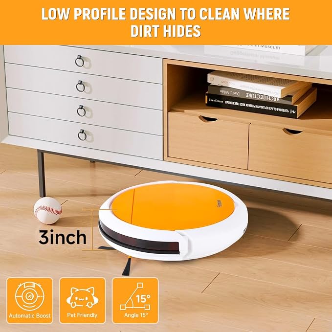 Hoteche Robotic Vacuum Cleaner with 450ML Dustbin, Auto Zigzag Cleaning, Gyroscope Navigation, 1000PA Suction, Fall-Arrest & Anti-Collision