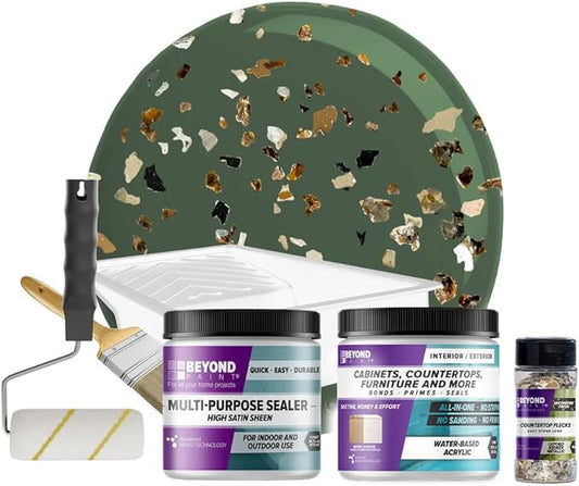 Beyond Paint Oxford Bronze Flecks Countertop Makeover Kit with Paint, Sealer, Flecks, and Tools for Countertops, Forest Green