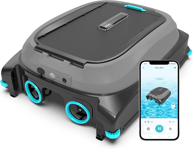 Pleco SK01 Solar Powered Pool Skimmer Robot with APP, Auto Surface Cleaning, 24/7 Cleaning, Dual Charging Modes, Obstacle Avoidance, Large Filter, Ideal for Most Pool Surfaces(Black Blue)