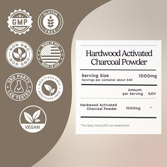 Zen Principle Activated Charcoal Powder only from USA Hardwood Trees. All Natural. Whitens Teeth, Rejuvenates Skin and Hair, Supports Better Digestion. Free Scoop Included. 12 oz.