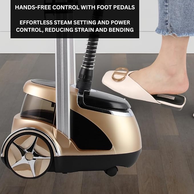 SALAV Deluxe Limited Edition Professional Series Dual Bar Garment Steamer with Foot Pedals & 3 Decalcifier Packets, Stainless Steel Plate, Retractable Cord, 1.8L Tank, 1500 watts, 60+mins of Steam