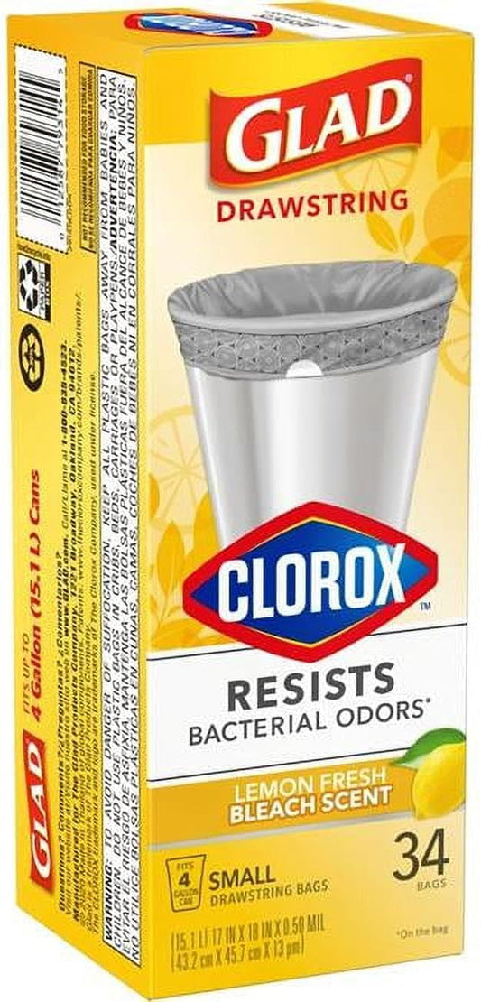 Glad 6030443 4 gal Lemon Scent Kitchen Trash Drawstring Bags - Case of 34 - Pack of 6