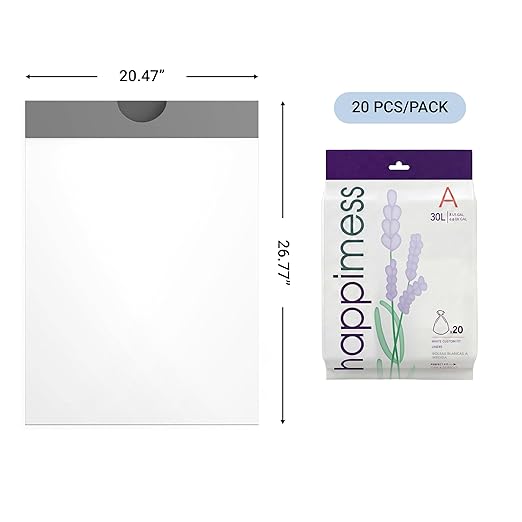 happimess 8 Gallon (30L) Drawstring Trash Bags, Lavender Scent, White, Heavy Duty MDPE Liners for Kitchen and Household, Odor Control, Custom Fit 40 Count (2 Packs of 20 Liners) HPM3101A-W-2SET