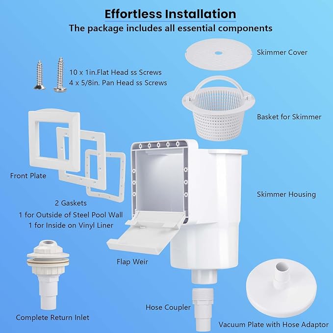 Upgraded SP1091LX Above Ground Pool Skimmer，Pool Skimmer，Thru-Wall Skimmer,Above Ground Pool Skimmer（with Accessories） Opening Width 6 Inches,Compatible with All Standard Pool Wall Openings