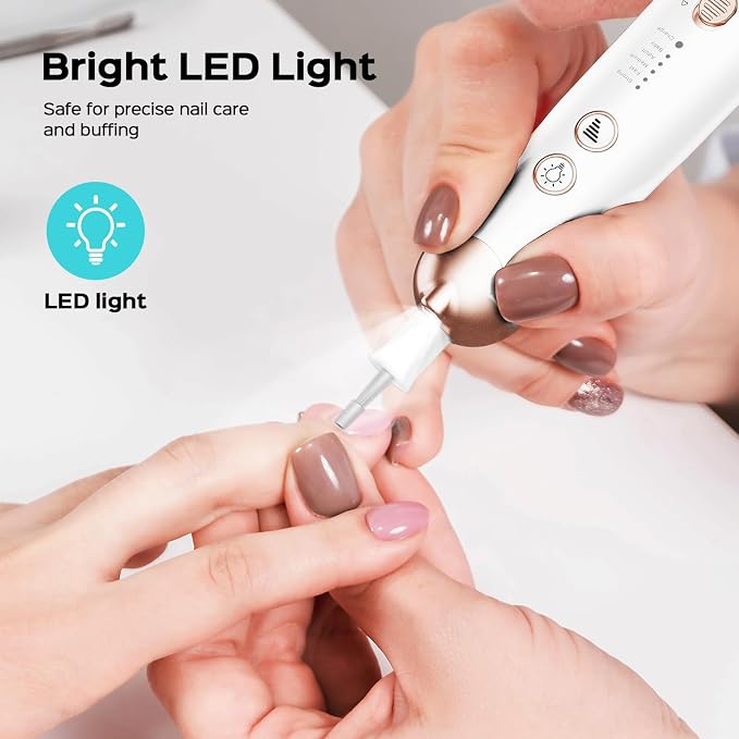 COSLUS C43 Professional Manicure Pedicure Kit, 5-in-1 Electric Nail File for Toenail Hand Feet, Basic & Thick Nails Care, Cordless, 5 Speeds, for Men Women Seniors Home Salon, Standard Grinder, White