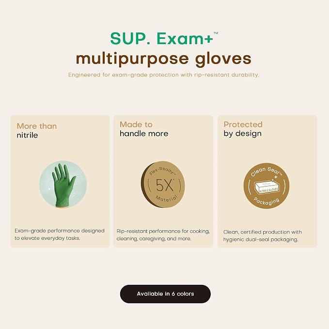SUP Nitrile Exam Gloves, Powder-Free Latex-Free Food Non-Sterile Safe Cooking Cleaning Disposable Medical Glove, Green 1000Ct