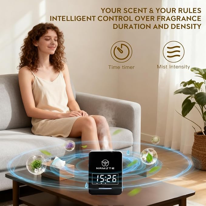 Smart HVAC Scent Machine, Covers 3000 Sq.Ft, Oil Level Monitoring | 300ML Waterless Essential Oil Diffuser, Cold Air Tech, Built-in Clock, for Home, Hotel, Office, Shopping Mall