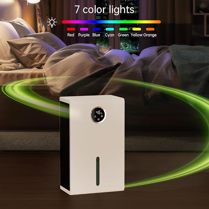 Dehumidifier for Home 1000 sq.ft Auto Shut Off Energy Saving & Quiet Design w/ 95 OZ Water Tank w/ 7 Colors LED Light w/Touch Screen Humidity Display Portable for Bedroom Bathroom Basement