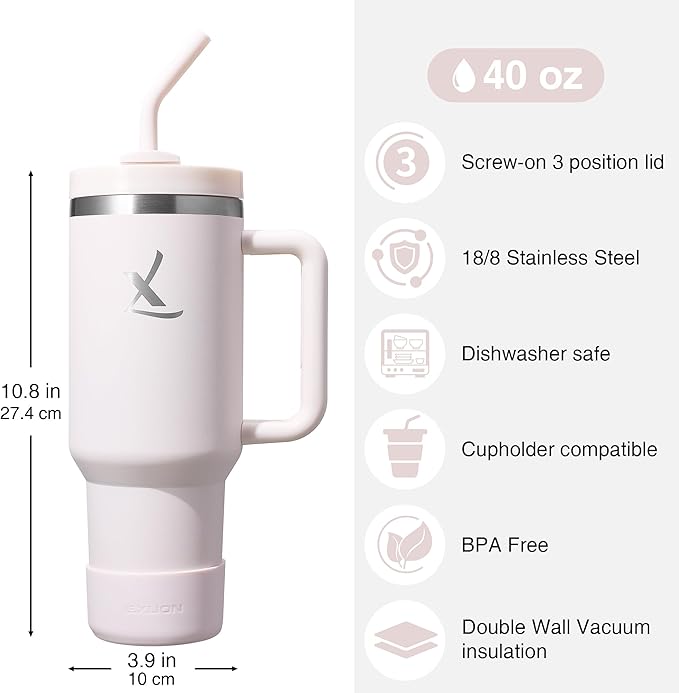 lexlion FlowOne Tumbler with Handle and Straw Lid 40 Oz– Insulated Stainless Steel Travel Mug – BPA-Free, Leakproof, Dishwasher Safe – Hot and Cold Drinkware – Car Cup Holder Fit