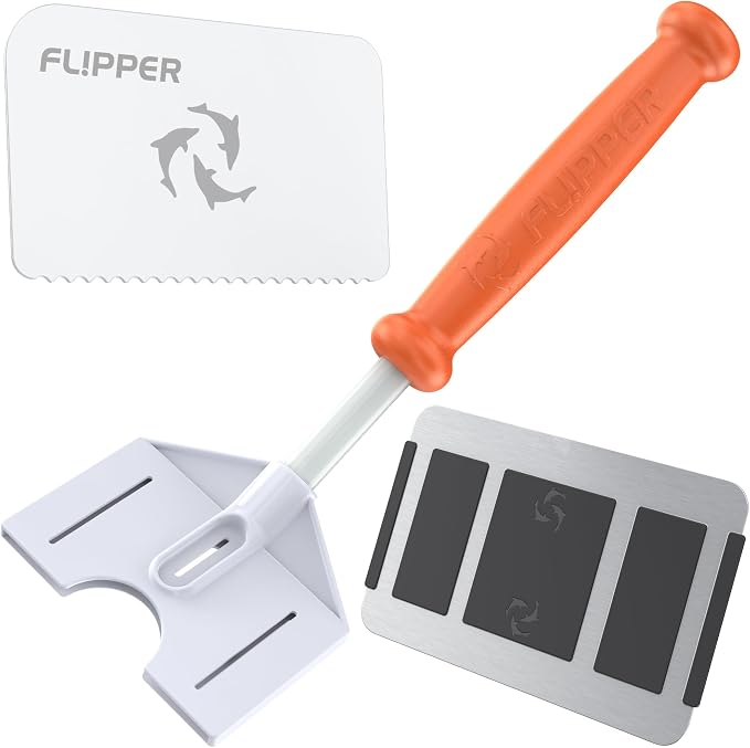 Flipper Platinum Aquarium Hand Scraper Tool – Glass and Acrylic Fish Tank Cleaner and Scraper with Serrated and Steel Blade - 10" Handle