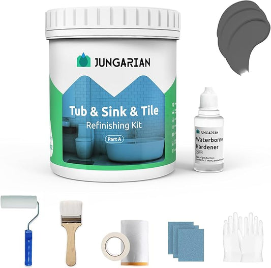 Tub and Tile Refinishing Kit 17.5oz with Tools, Low Odor DIY Bathroom Paint Sink Tub Countertop Tile Shower Paint for Bathroom Kitchen Porcelain Fiberglass, Semi-Gloss Iron Ore