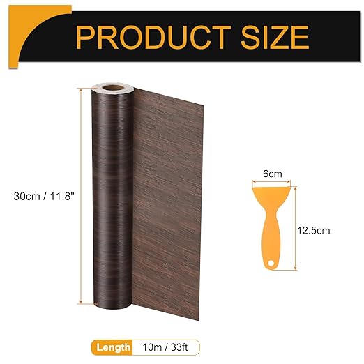 HARFINGTON Wood Grain Repair Tape 11.8 Inch x 33ft Self Adhesive Repair Patch Tape Simulated Wooden Floor Tapes with Plastic Scraper for Tables Doors Windows Furniture, Black Walnut