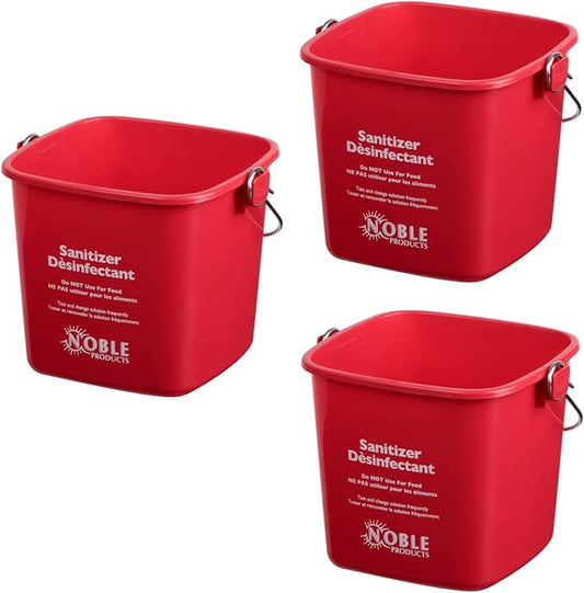 Red Small Sanitizing Buckets for Cleaning -3 Quart Sanitizing Cleaning Pail - Set of 3 Square Sanitizing Plastic Bucket