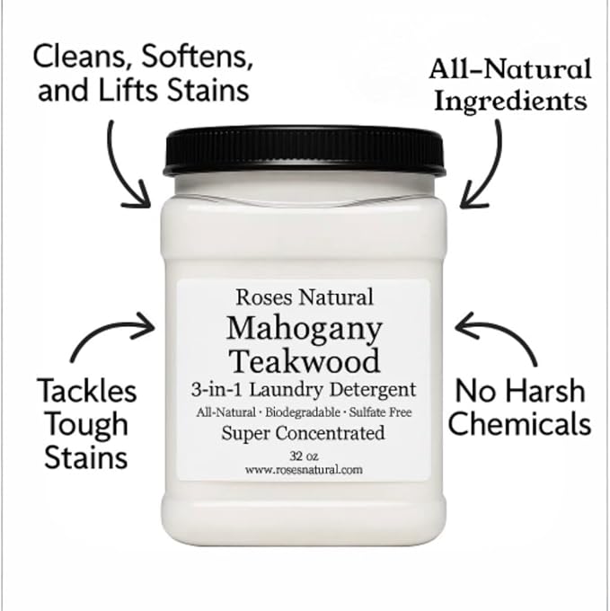 3-in-1 Laundry Detergent Powder – Mahogany Teakwood Scent, Plant-Based, Sulfate-Free, HE & Septic Safe, 32 oz