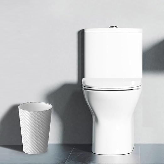 Bathroom Trash Can, 8 Pack 1.8 Gallons Small Trash Can with Trash Bags, Bathroom Garbage Can, Plastic Trash Bin, Round Waste Basket for Bedroom, Office, Kitchen, Room, Compact Space (White Black Grey)