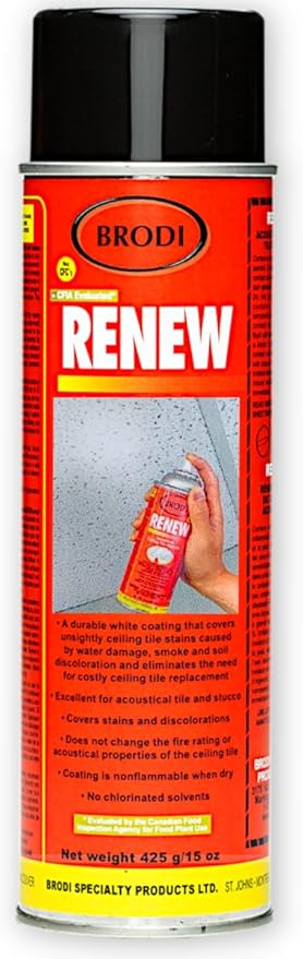 Renew Ceiling Tile Spray Paint, Commercial-Grade, Conceals Water & Smoke Stains, Fire-Retardant, Preserves Acoustics (Pack of 1)