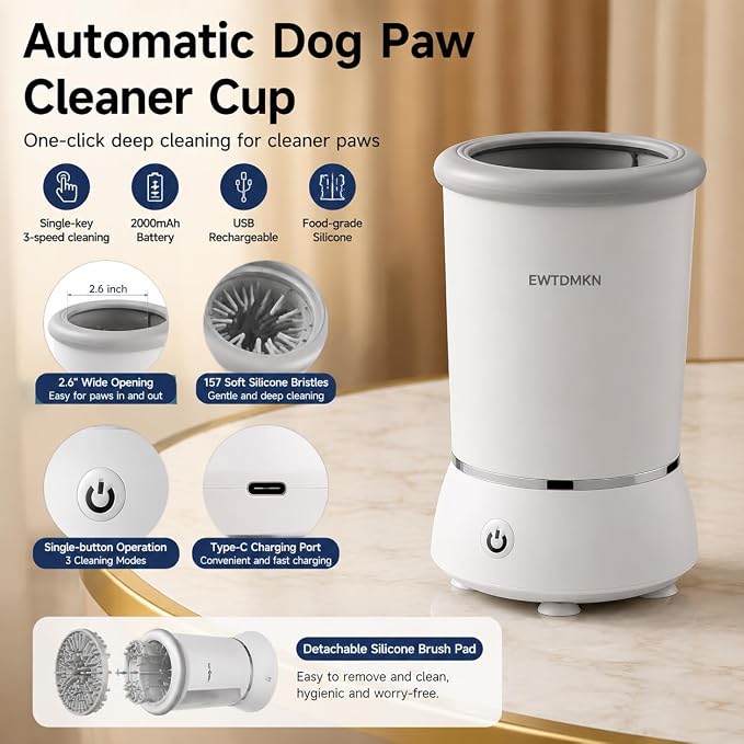 Electric Dog Paw Cleaner, Automatic Rotating Silicone Brush, USB Rechargeable Pet Foot Washer Cup, Portable Grooming Cleaning Tool for Small Medium Dogs & Cats | Automatic Rotating Cleaning Soft Silicone Bristles USB Rechargeable IPX7 Waterproof Detach...