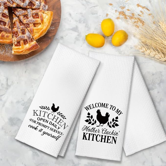Welcome to My Mother Cluckin' Kitchen Funny Kitchen Towels 2 Pack, Kitchen Gifts for Mom from Son Daughter, Cute Mom Kitchen Decor Towels, Mother's Day Birthday Gifts for Mom New Mom Hostess