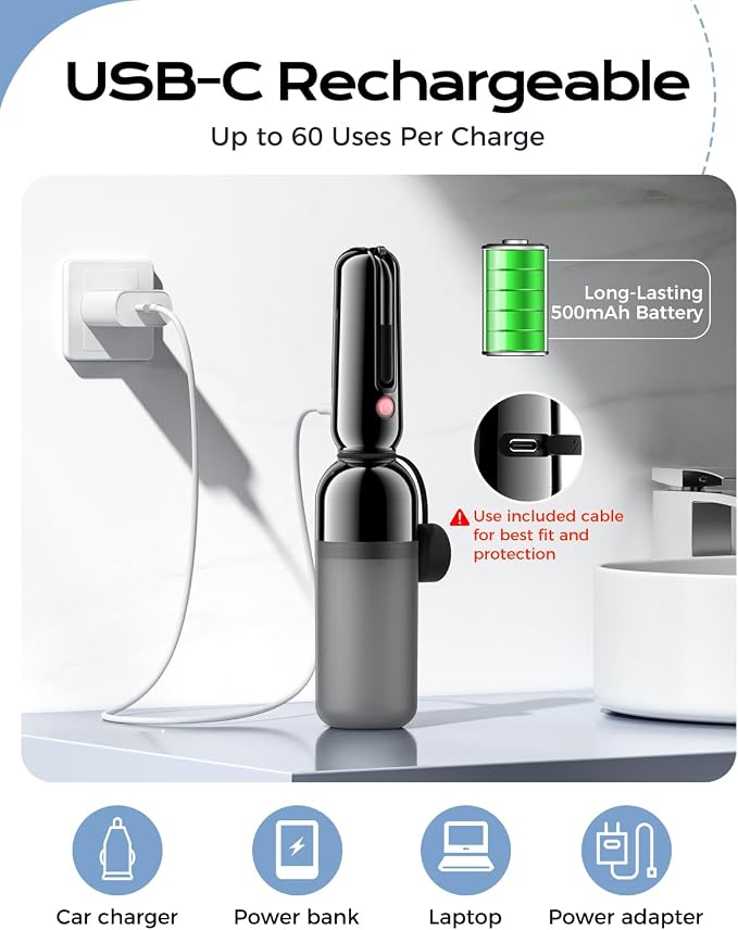 ESSAGER Portable Bidet for Travel, Foldable & Rechargeable Handheld Sprayer–Waterproof with 2 Pressure Modes, 350ml Expandable Bottle for Women, Men, Baby, Postpartum & Personal Hygiene(Black)