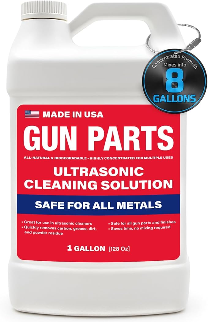 Ultrasonic Gun Cleaning Solution - 1 Gallon/128oz [Made in USA] Concentrated Formula Mixes into 8 Gallons - Firearm Cleaning Fluid for Brass & Gun Parts - for Ultrasonic Cleaner Use