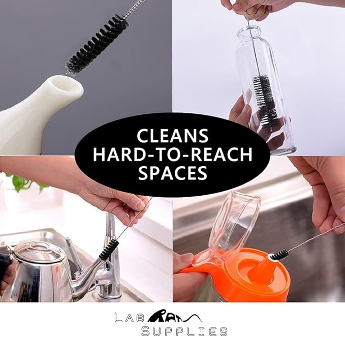 12 Inch Pipe Cleaning Brush Set with Stainless Steel Bristles, 8 Piece Variety Pack | for Auto Parts, Bottles, Guns, Tubes, etc.