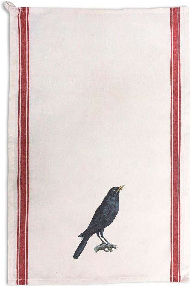 Style In Print Custom Decor Kitchen Towels Crow Vintage Look B Animals Birds Animals Birds Cleaning Supplies Dish Towels Red Stripe Design Only