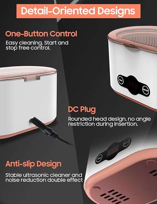20OZ Ultrasonic Glasses Cleaner 45KHz Deep Cleaning with 5 Timer Modes Ultrasonic Retainer Cleaner for Jewelry Eyeglasses Watches Dental Appliances Use 600ML Jewelry Cleaner Ultrasonic Machine