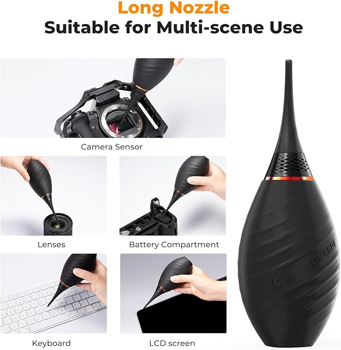 K&F Concept 24mm Full Frame Sensor Cleaning Swab*20+Long Nozzle Air Blower Compatible with Nikon Sony Canon DSLR Camera Sensor