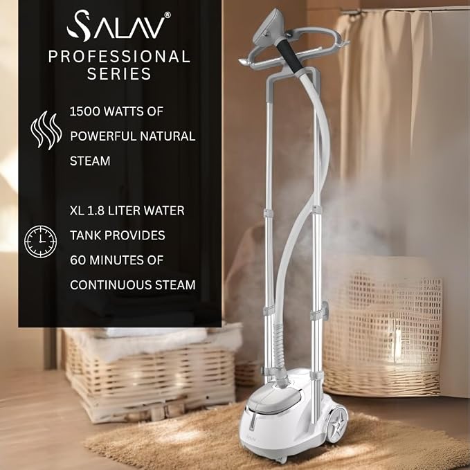 SALAV Professional Standing Garment Steamer with Retractable Power Cord, Foot Pedal Control