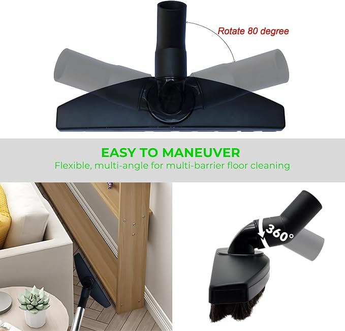 Replacement Vacuum Brush Head With 32MM Connection & 1-3/8-Inch to 1-1/4-Inch Adapter | Works on Low Carpet & All Floors | Horse Hair Hardwood Vacuum Attachment