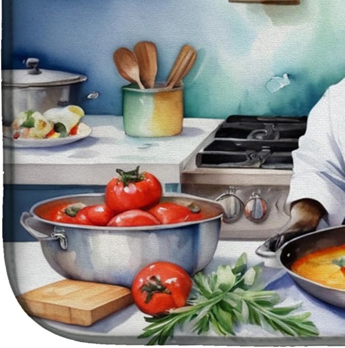 Caroline's Treasures DAC6251DDM French Bulldog The Chef Dish Drying Mat Absorbent Dish Drying Mat Pad for Kitchen Counter Dish Drainer Mat for Countertop, 14 x 21", Multicolor