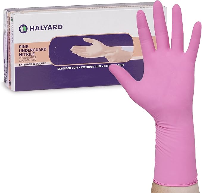 HALYARD PINK UNDERGUARD Nitrile Exam Gloves, Powder-Free, 4.7 mil, Extended 12" Cuff, Pink