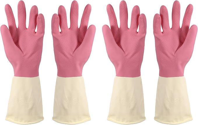 uxcell Rubber Cleaning Gloves, Reusable Household Dishwashing Long Rubber Gloves