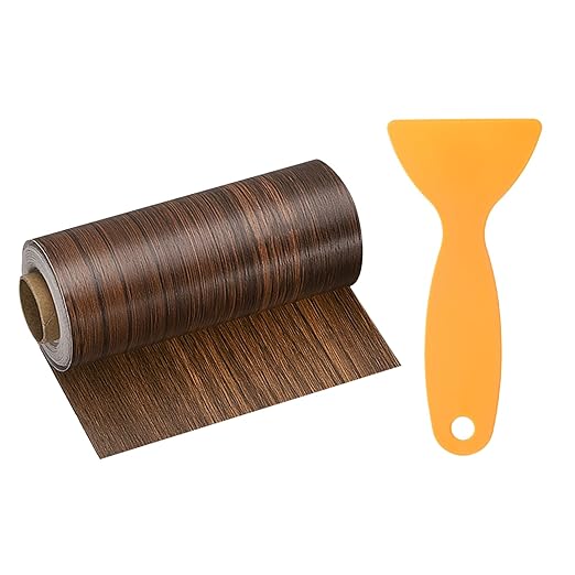 HARFINGTON Wood Grain Repair Tape 4 Inch x 33ft Self Adhesive Repair Patch Tape Simulated Wooden Floor Tapes with Plastic Scraper for Tables Doors Windows Furniture, Ebony