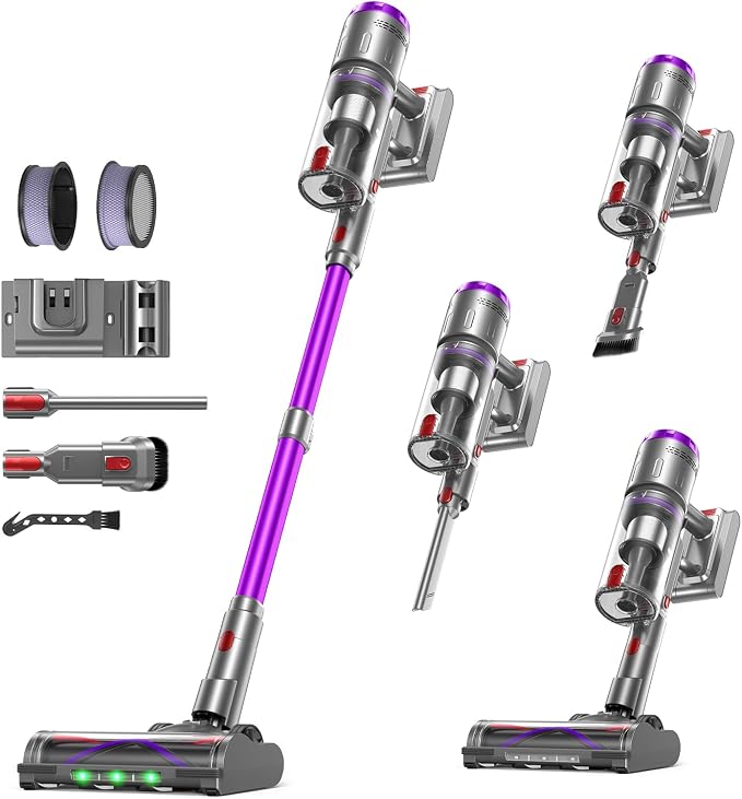 OXVAC Cordless Vacuum Cleaner, 60KPa 650W Stick Vacuum with 80Mins Runtime, Smart AUTO Mode, Anti-Tangle Brush, Self-Standing, Large Cup for Home, Pet Hair, Carpet & Hardwood Floor