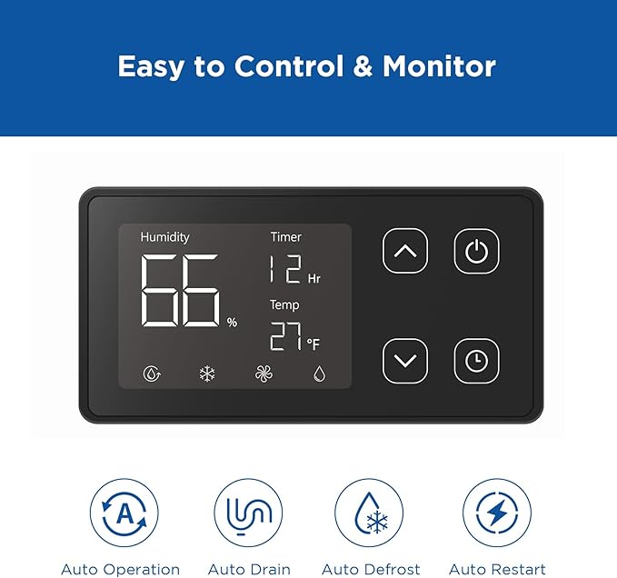 70 Pints Commercial Dehumidifier with Drain Hose, Compact Crawl Space Dehumidifiers for Basement and Home, Energy Star Certified, Automatic Defrost | MOISWELL Defender ME-7