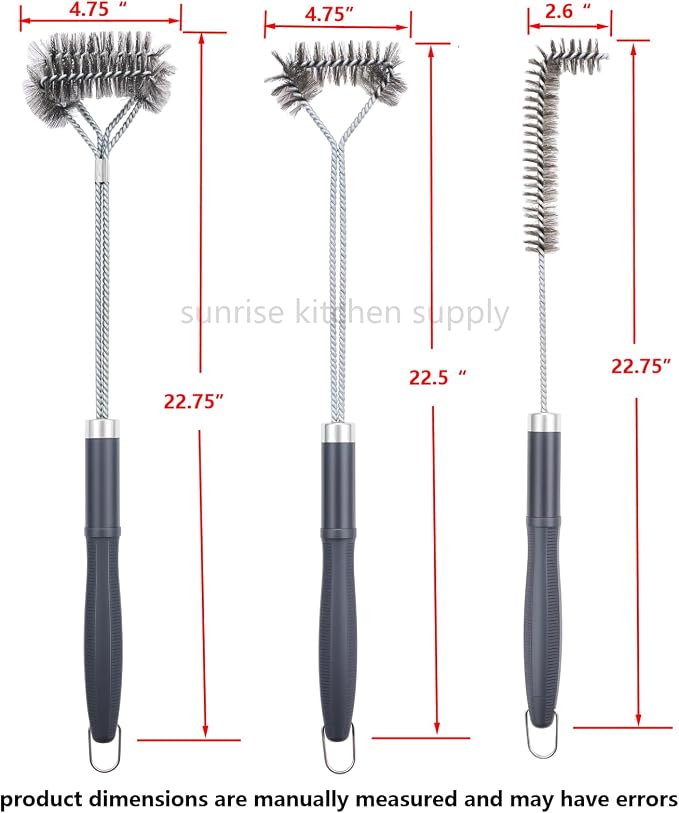 SUNRISE Fryer Brush with Long Handle (Stainless Steel with Plastic Handle, L, Single, and Double Brush)
