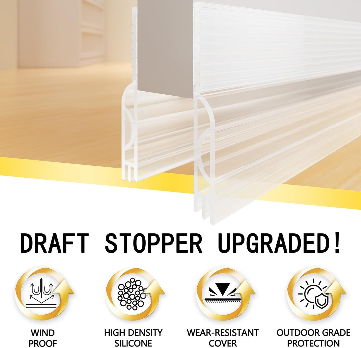 Door Draft Stopper,Door Sweep for Bottom of Door,Weather Stripping Door Seal Draft Guard Blocker Noise Cold Air Insulation Soundproofing for Exterior Interior Home Improvement(Transparent, 78")