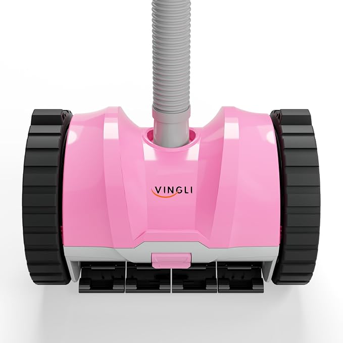 VINGLI Pool Vacuum Cleaner, Automatic Pool Sweeper for Ground&Inground Pools, Suction Side Wall-Climbing Sweeper with 39.6ft Tangle-Free Hose (Comfort Pink&Gray)