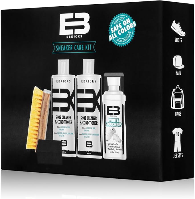 EBkicks Shoe Cleaner Kit with Bottle and Brush + 2 sponge & white touch up For For Suede, Leather, Whites, canvas and Nubuck