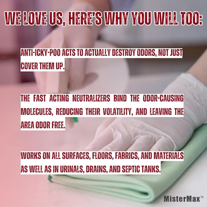 Mister Max Anti Icky Poo Spray - Enzyme Cleaner & Urine Odor Remover for Pets, Animal Urine Enzyme Cleaner & Tough Odor Remover - 1 Pint (16 oz)