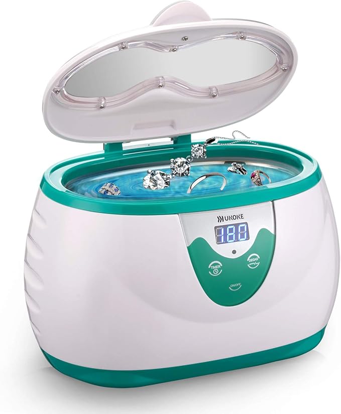 Ultrasonic Cleaner, UKOKE 3800S Professional Ultrasonic Jewelry Cleaner with Timer & iSonic - CSGJ01x2 CSGJ01-8OZx2 Ultrasonic Jewelry/Eye Wear Cleaning Solution Concentrate (Pack of 2)