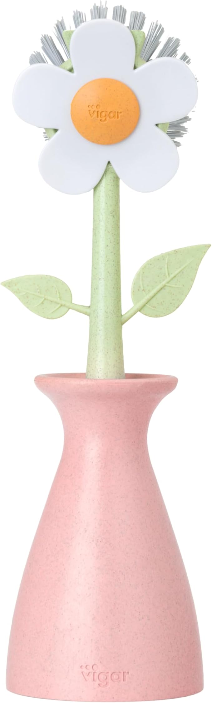 Vigar Florganic Bundle of 2 - Daisy-Shaped Dish Brush with Vase Holder + Daisy Sponge Holder with Suction Cup and Sponge for Kitchen Sink Caddy