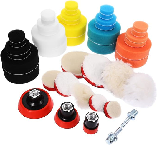 CHILDWEET 1set Car Polishing Sponge Pads and Drill Buffer Attachment Kit for Waxing Self-Adhesive Waxing Wheels Versatile Buffing Pads for Auto Detailing and Home Care