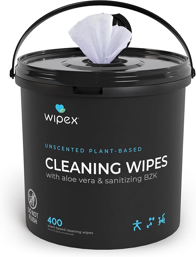 Wipex Gym & Fitness Cleaning Wipes, 400ct Dispensing Bucket with Sanitizing BZK for Hands, Great for Gym, Studios and Fitness Centers 400 Count (Pack of 1)