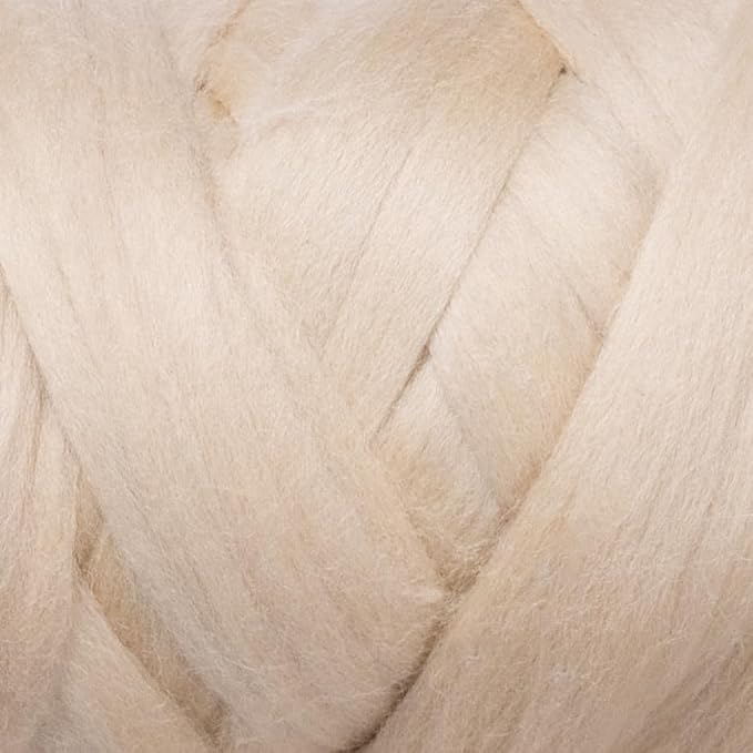 Colored Natural Wool roving, 1 lb. Best Wool for Needle Felting, Wet Felting, handcrafts and Spinning. (Cream Beige, 1 lb)