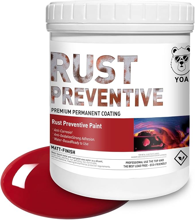 YOA Metal Paint, Water-Based Rust-Proof Paint, 16 fl oz, Metal Primer and Protective Coating, Rust-Proof Coating, Permanently Prevents Rusts (Matte Red)