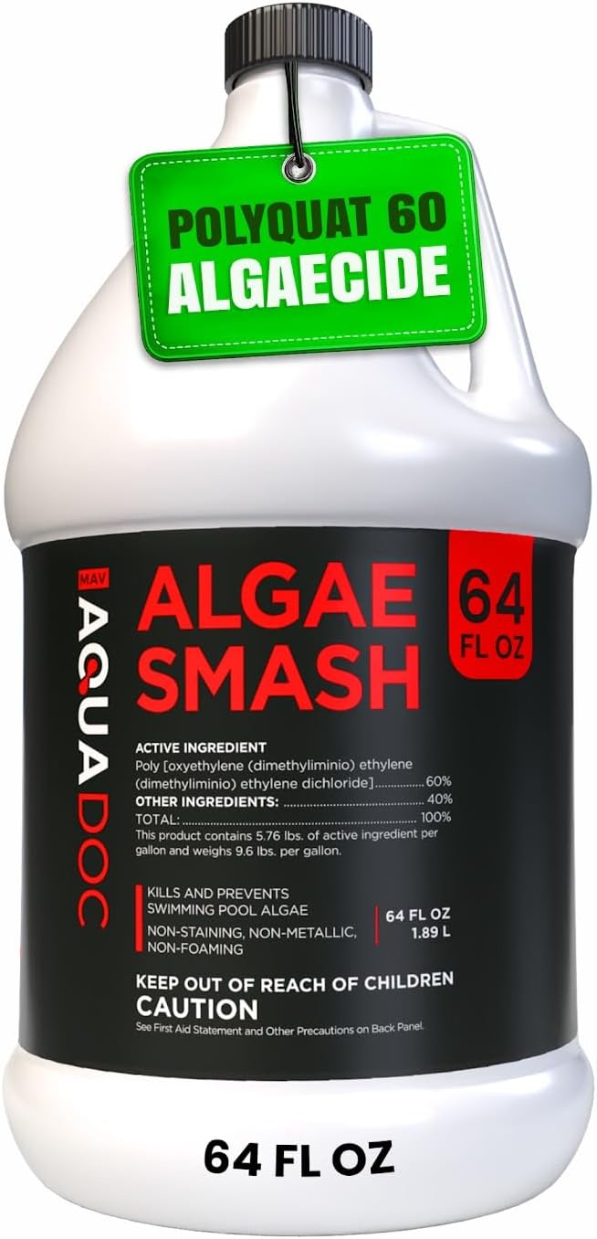 AquaDoc Algae Smash Polyquat 60 Algaecide for Swimming Pools - 64 oz - Non-Foaming, Non-Staining Formula to Help Remove and Prevent Algae in Inground and Above Ground Pools - Made in USA